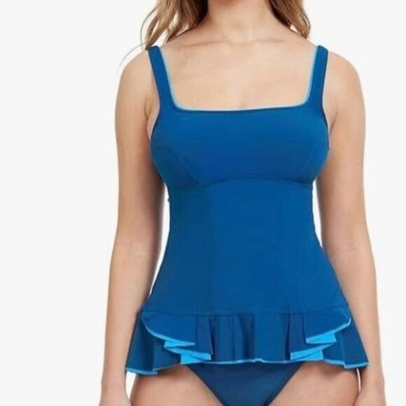 Profile By Gottex NWT Sz 38D PetrolBelle Curve Square Neck Tankini Swim Top